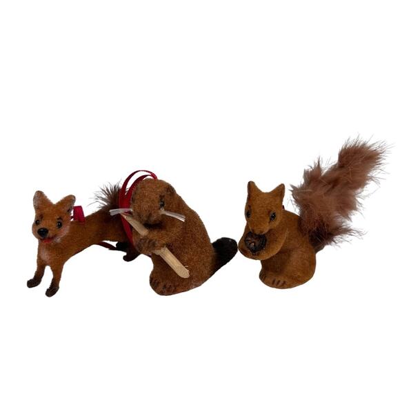 Wagner Kunstlerschutz Handwork West Germany Flocked Fox Beaver Squirrel Ornament - Picture 1 of 11